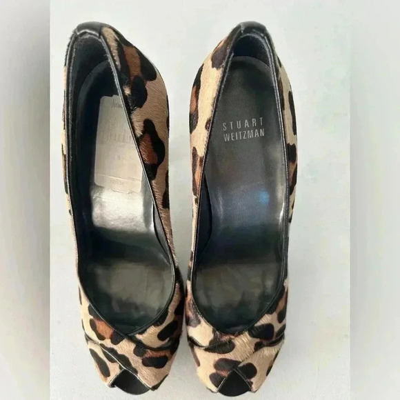 NWT!Stuart Weitzman Leopard Pony hair Criss Cross Peep Toe Platform Heels Size 8 - Picture 5 of 11